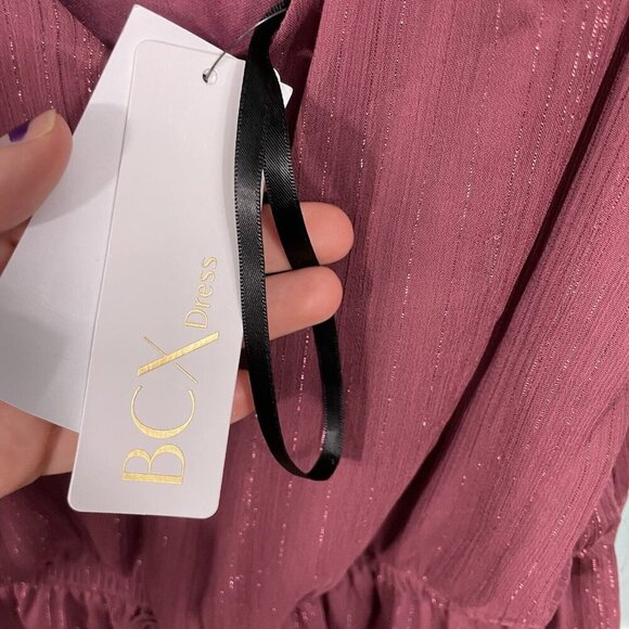 BCX Mauve Fairy Flutter Sleeve Tiered Ruffle Mini Dress XL Whimsigoth Metallic - Picture 6 of 11